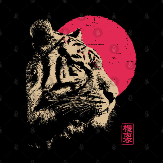 Red Sun Tiger - Japanese Ukiyo-e Style by TuncGK
