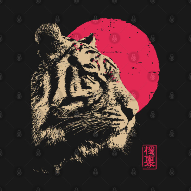 Red Sun Tiger - Japanese Ukiyo-e Style by TuncGK