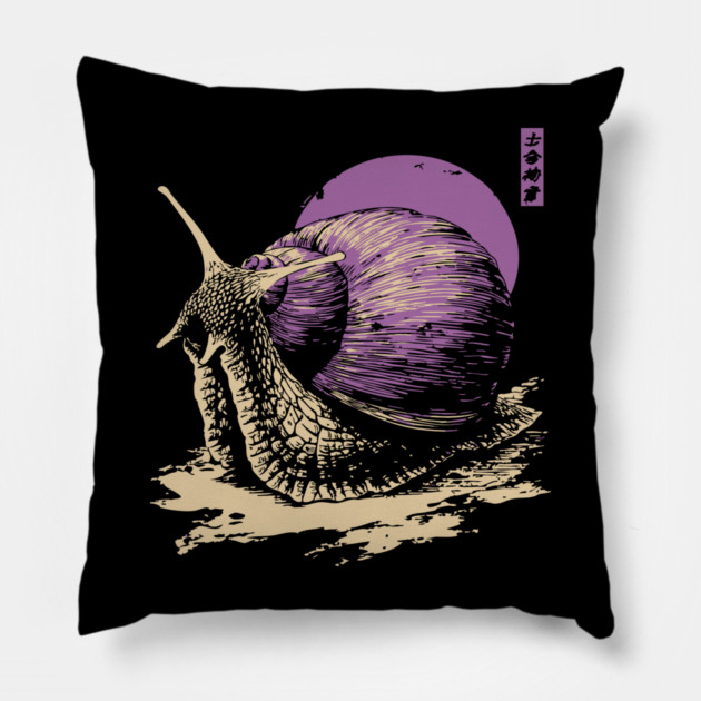 Zen Garden Purple Snail - Japanese Ukiyo-e Style Pillow by TuncGK