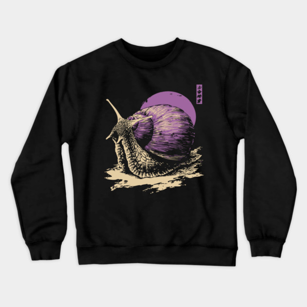 Zen Garden Purple Snail - Japanese Ukiyo-e Style Crewneck Sweatshirt by TuncGK