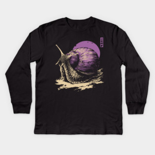 Zen Garden Purple Snail - Japanese Ukiyo-e Style Kids Long Sleeve T-Shirt