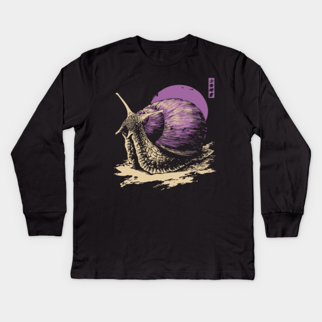Zen Garden Purple Snail - Japanese Ukiyo-e Style Kids Long Sleeve T-Shirt by TuncGK