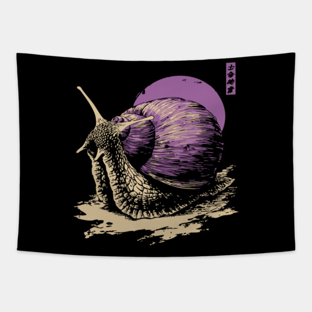 Zen Garden Purple Snail - Japanese Ukiyo-e Style Tapestry by TuncGK