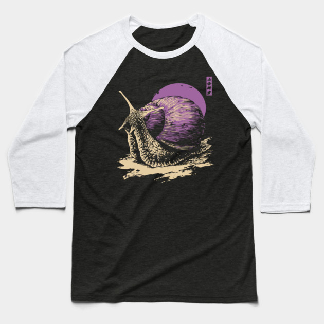 Zen Garden Purple Snail - Japanese Ukiyo-e Style Baseball T-Shirt by TuncGK