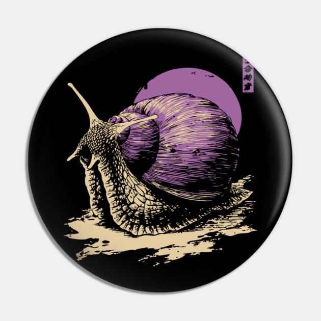 Zen Garden Purple Snail - Japanese Ukiyo-e Style Pin by TuncGK
