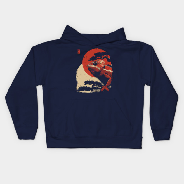 Ukiyo-e Chameleon - Japanese Retro Reptile Art Kids Hoodie by TuncGK