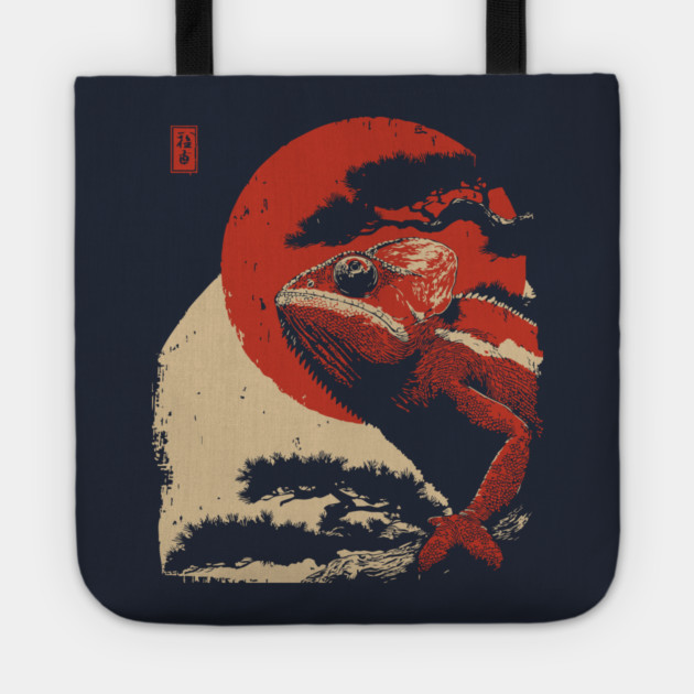 Ukiyo-e Chameleon - Japanese Retro Reptile Art Tote by TuncGK