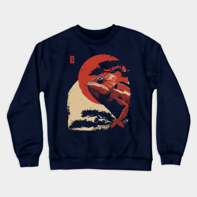 Ukiyo-e Chameleon - Japanese Retro Reptile Art Crewneck Sweatshirt by TuncGK