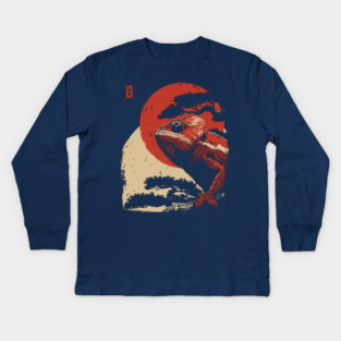 Ukiyo-e Chameleon - Japanese Retro Reptile Art Kids Long Sleeve T-Shirt