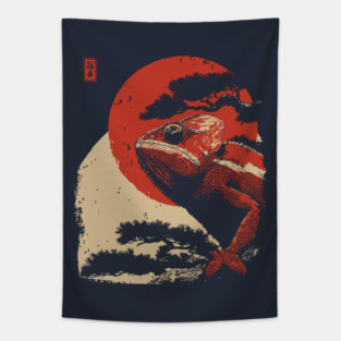 Ukiyo-e Chameleon - Japanese Retro Reptile Art Tapestry