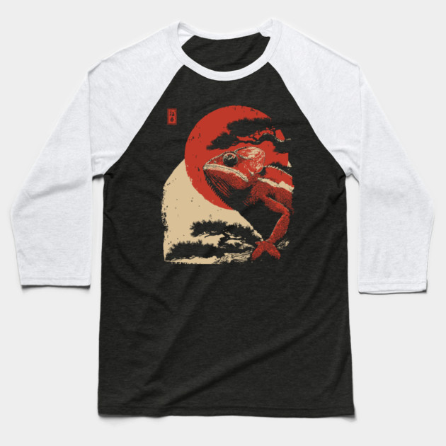 Ukiyo-e Chameleon - Japanese Retro Reptile Art Baseball T-Shirt by TuncGK