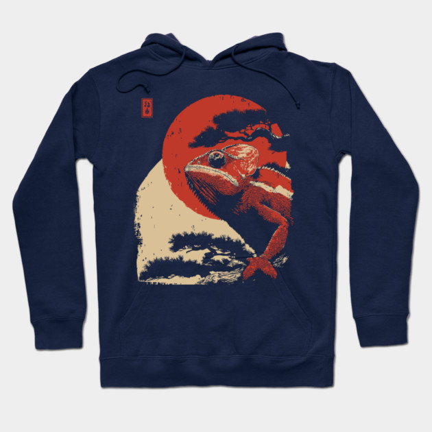 Ukiyo-e Chameleon - Japanese Retro Reptile Art Hoodie by TuncGK