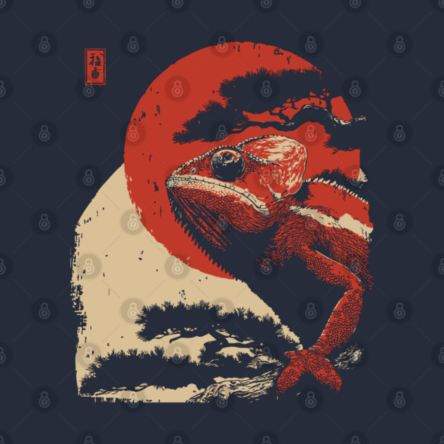 Ukiyo-e Chameleon - Japanese Retro Reptile Art by TuncGK