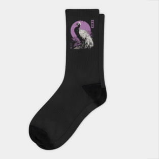 Elegant Peacock - Japanese Garden Bird Art Socks