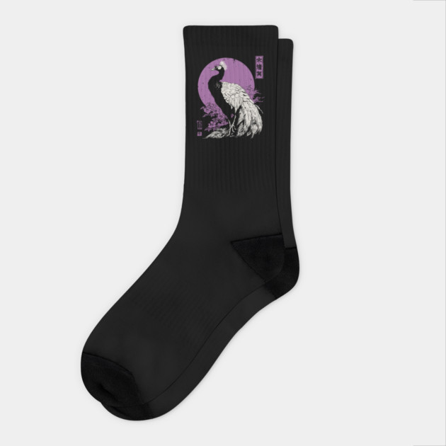 Elegant Peacock - Japanese Garden Bird Art Socks by TuncGK