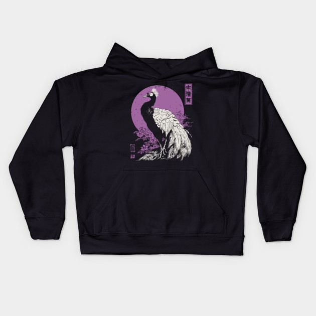 Elegant Peacock - Japanese Garden Bird Art Kids Hoodie by TuncGK