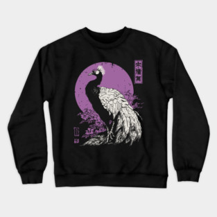 Elegant Peacock - Japanese Garden Bird Art Crewneck Sweatshirt