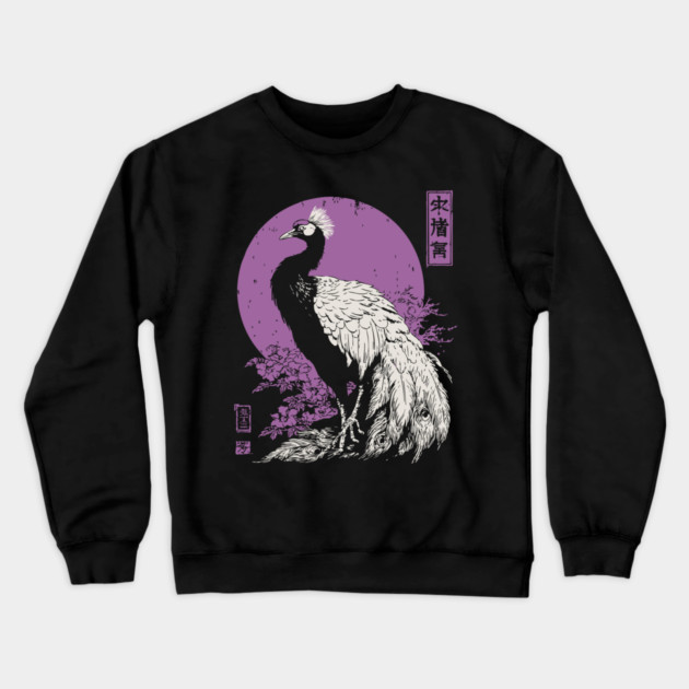 Elegant Peacock - Japanese Garden Bird Art Crewneck Sweatshirt by TuncGK