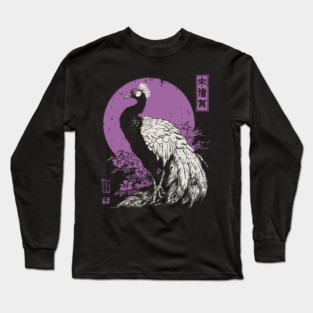 Elegant Peacock - Japanese Garden Bird Art Long Sleeve T-Shirt
