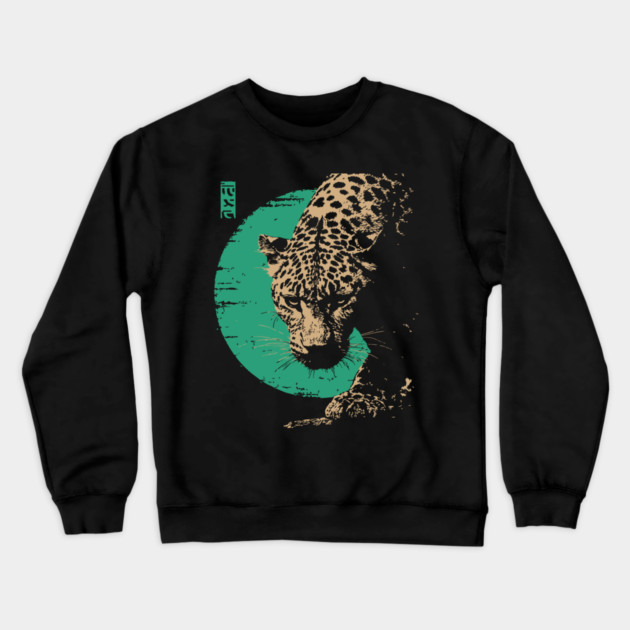 Retro Lynx Art - Japanese Style Wild Cat Crewneck Sweatshirt by TuncGK