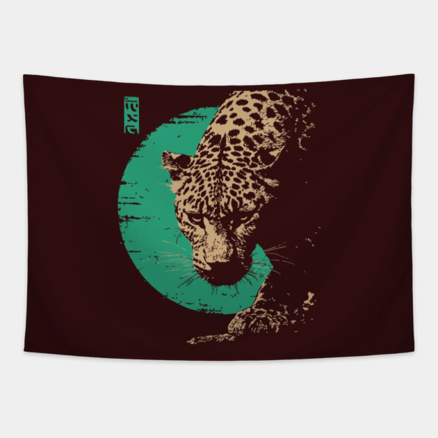 Retro Lynx Art - Japanese Style Wild Cat Tapestry by TuncGK