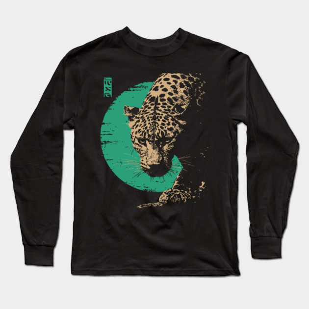 Retro Lynx Art - Japanese Style Wild Cat Long Sleeve T-Shirt by TuncGK