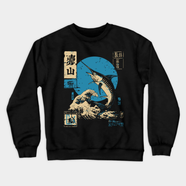 Japanese Wave Marlin - Ukiyo-e Fishing Art Crewneck Sweatshirt by TuncGK