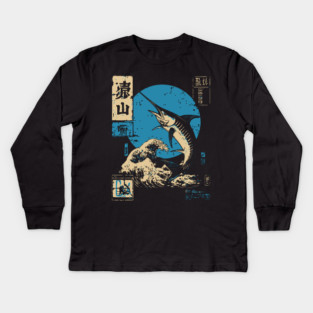 Japanese Wave Marlin - Ukiyo-e Fishing Art Kids Long Sleeve T-Shirt
