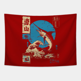 Japanese Wave Marlin - Ukiyo-e Fishing Art Tapestry