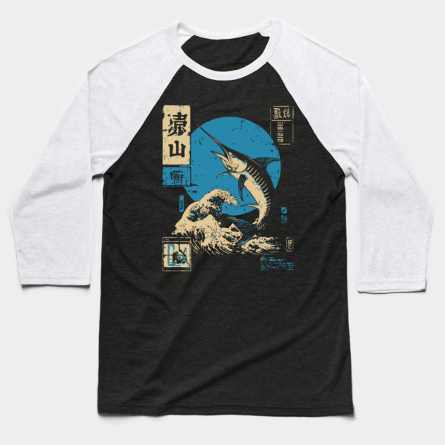 Japanese Wave Marlin - Ukiyo-e Fishing Art Baseball T-Shirt by TuncGK