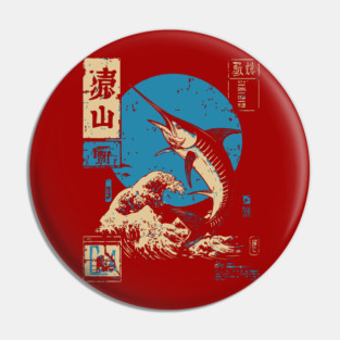 Japanese Wave Marlin - Ukiyo-e Fishing Art Pin