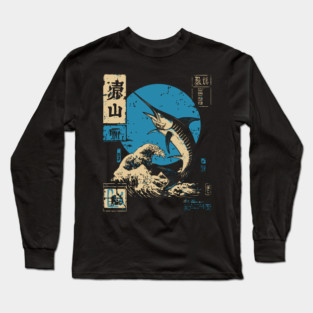 Japanese Wave Marlin - Ukiyo-e Fishing Art Long Sleeve T-Shirt
