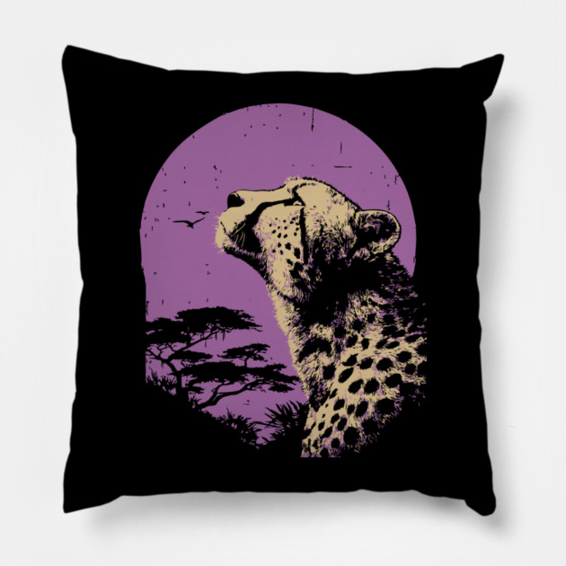 Retro Cheetah - Japanese Vaporwave Big Cat Pillow by TuncGK