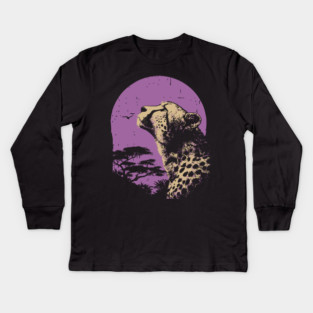 Retro Cheetah - Japanese Vaporwave Big Cat Kids Long Sleeve T-Shirt