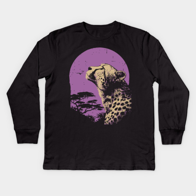 Retro Cheetah - Japanese Vaporwave Big Cat Kids Long Sleeve T-Shirt by TuncGK