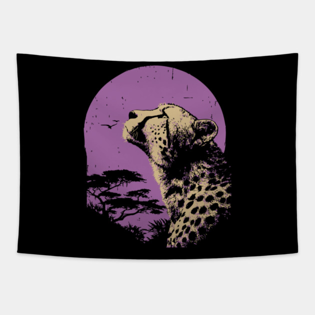 Retro Cheetah - Japanese Vaporwave Big Cat Tapestry by TuncGK