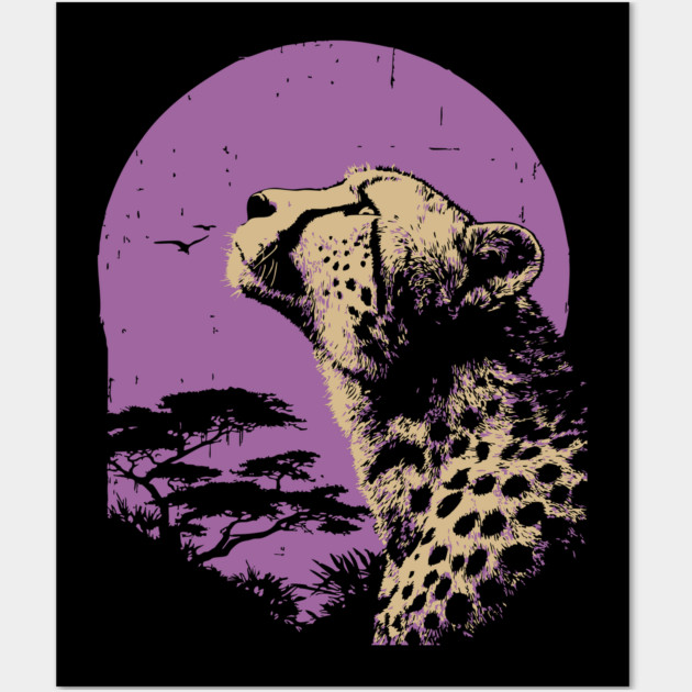 Retro Cheetah - Japanese Vaporwave Big Cat Wall Art by TuncGK