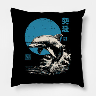 Retro Dolphin - 90s Style Japanese Wave Art Pillow