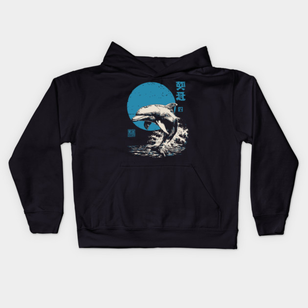 Retro Dolphin - 90s Style Japanese Wave Art Kids Hoodie by TuncGK