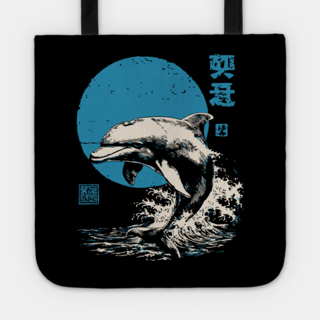 Retro Dolphin - 90s Style Japanese Wave Art Tote by TuncGK