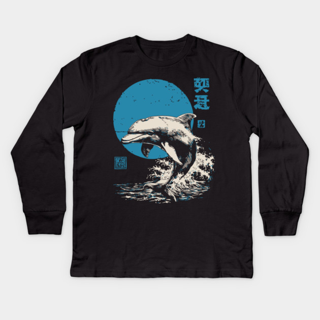Retro Dolphin - 90s Style Japanese Wave Art Kids Long Sleeve T-Shirt by TuncGK