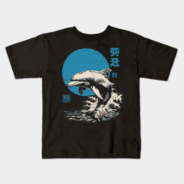 Retro Dolphin - 90s Style Japanese Wave Art Kids T-Shirt by TuncGK