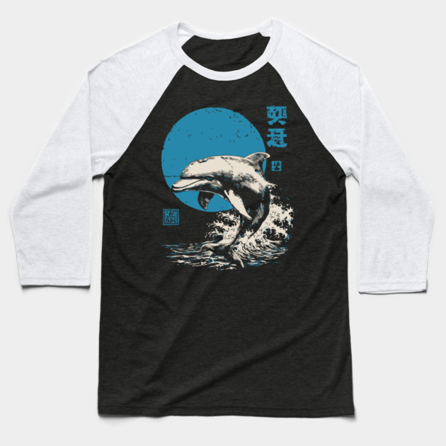 Retro Dolphin - 90s Style Japanese Wave Art Baseball T-Shirt by TuncGK