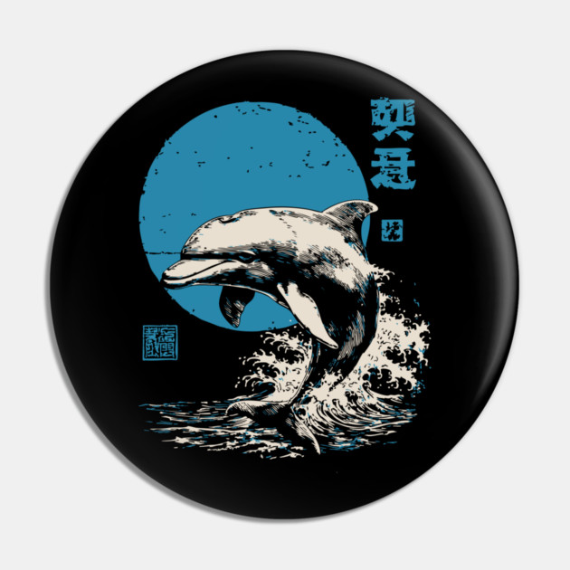 Retro Dolphin - 90s Style Japanese Wave Art Pin by TuncGK