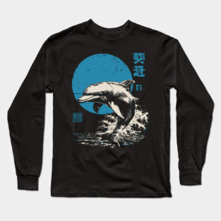 Retro Dolphin - 90s Style Japanese Wave Art Long Sleeve T-Shirt