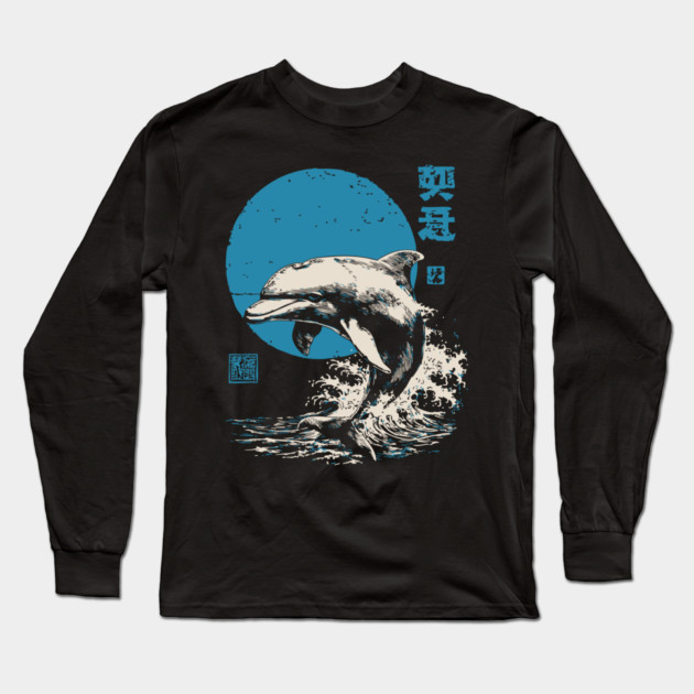 Retro Dolphin - 90s Style Japanese Wave Art Long Sleeve T-Shirt by TuncGK