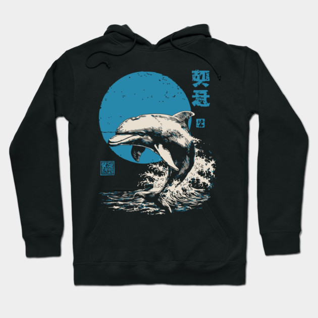 Retro Dolphin - 90s Style Japanese Wave Art Hoodie by TuncGK
