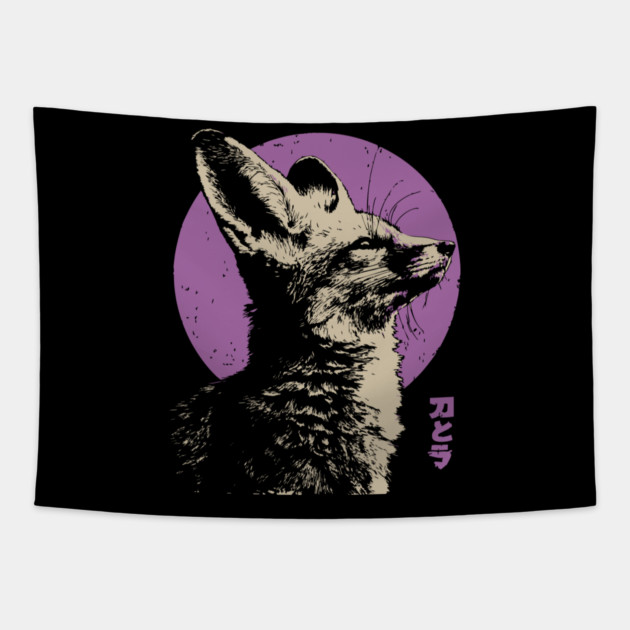 Mystical Fox - Japanese Vaporwave Kitsune Tapestry by TuncGK