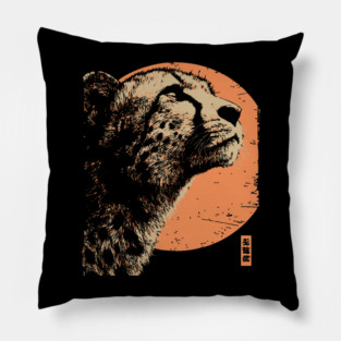 Vintage Cheetah Portrait - Retro Japanese Style Art Pillow