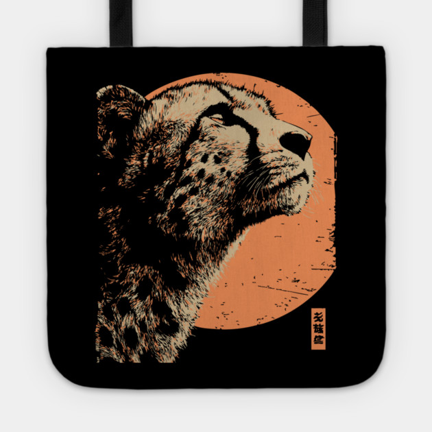 Vintage Cheetah Portrait - Retro Japanese Style Art Tote by TuncGK